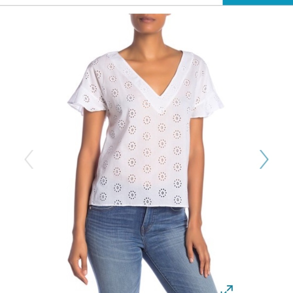 Madewell Sundrift Eyelet Ruffle Sleeve Top XS